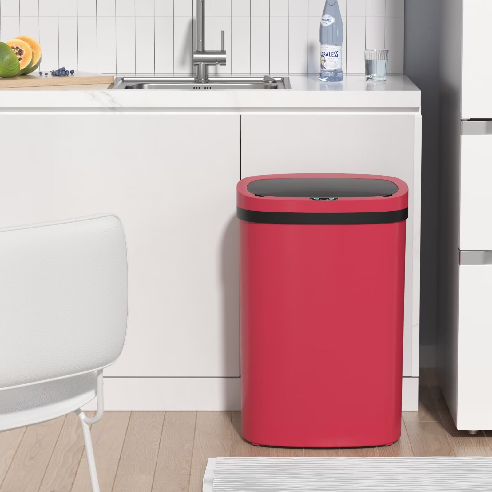 YRLLENSDAN 13 Gallon Trash Can Motion Sensor Touchless Automatic Garbage Cans with Lid and Odor Filter for Kitchen Bedroom Office Living Room, Red