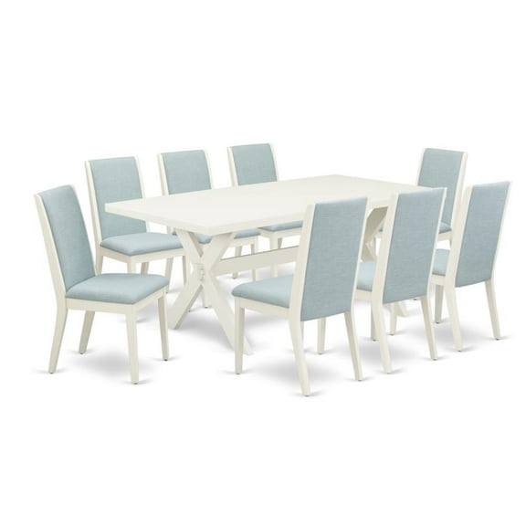 East West Furniture X-Style 9-piece Wood Dining Room Set in Linen White
