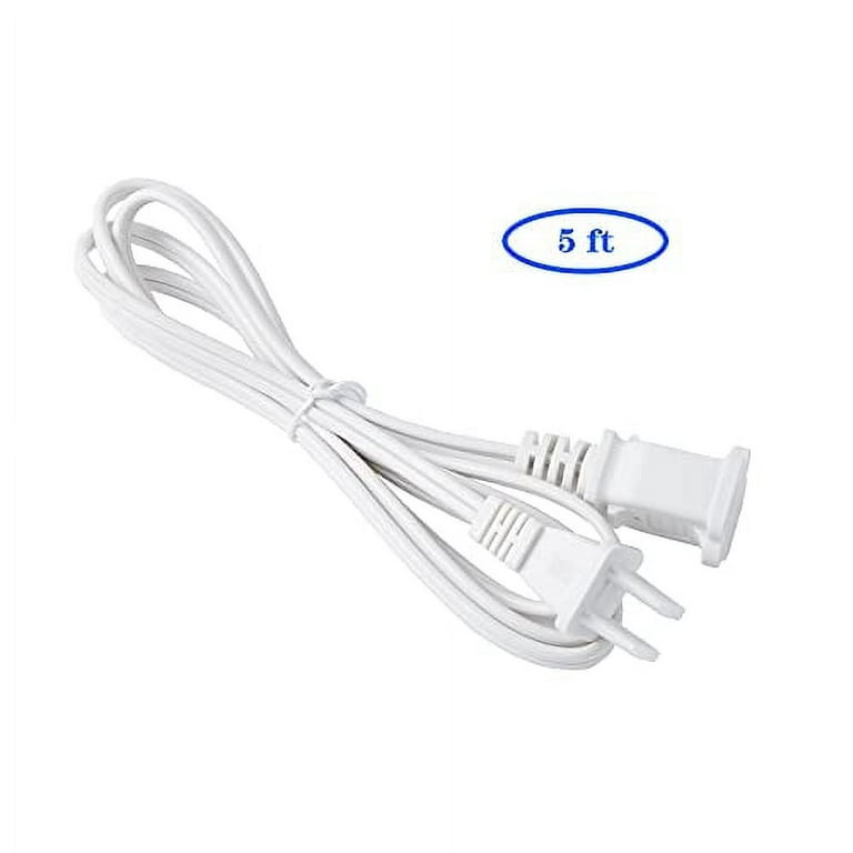 5FT Power Cable 2 Prong, AC Outlet Polarized Extension Cord, US Indoor Male/Female  Power Extension Cable, White 