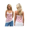 thumbnail image 2 of Camiseta sin mangas de tirantes finos con tirantes finos, elegante, de corte asimétrico y encaje, estilo camisola de satén para mujer., 2 of 9
