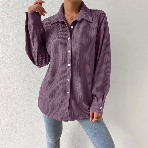 Njoeus Blouses for Women Long Sleeve, Women Casual Button Up Shirts Pleated Lapel Collar Long Sleeve Tunic Shirt Office Work Blouse Tops S-XXL