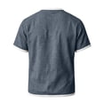 thumbnail image 6 of Cotton Linen Shirts for Men Short Sleeve Collarless Button Henley Shirt Casual Beach Oversized T-Shirts with Pockets,Navy,S, 6 of 8