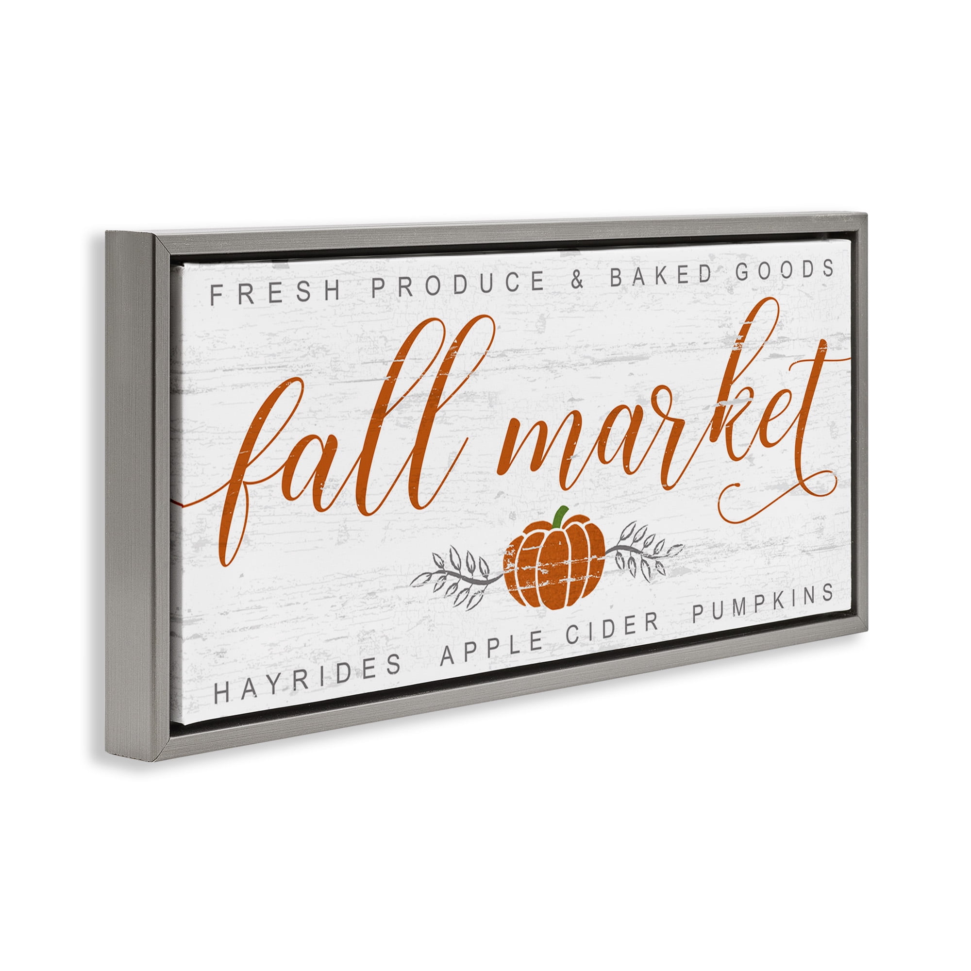 Stupell Industries Charming Fall Market Sign Holiday Painting Gray Floater Framed Canvas Art Print Wall Art, 25 x 11