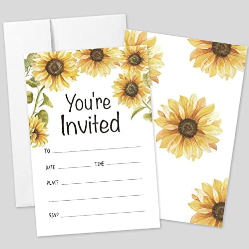 20 Sets You're Invited Sunflower Invitations With Envelopes,Sunflower Rustic Double-sided Printed Invitation Invite Cards for Wedding Bridal Shower Baby Shower Birthdays and Housewarming Parties