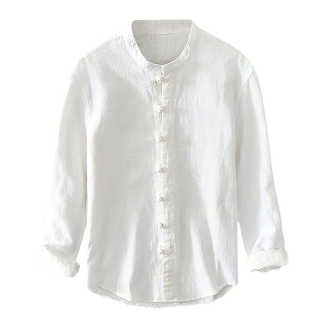 AherBiu Men Cotton Linen Shirts Long Sleeve Button down Regular Fitted Lightweight Beach Yoga Tops