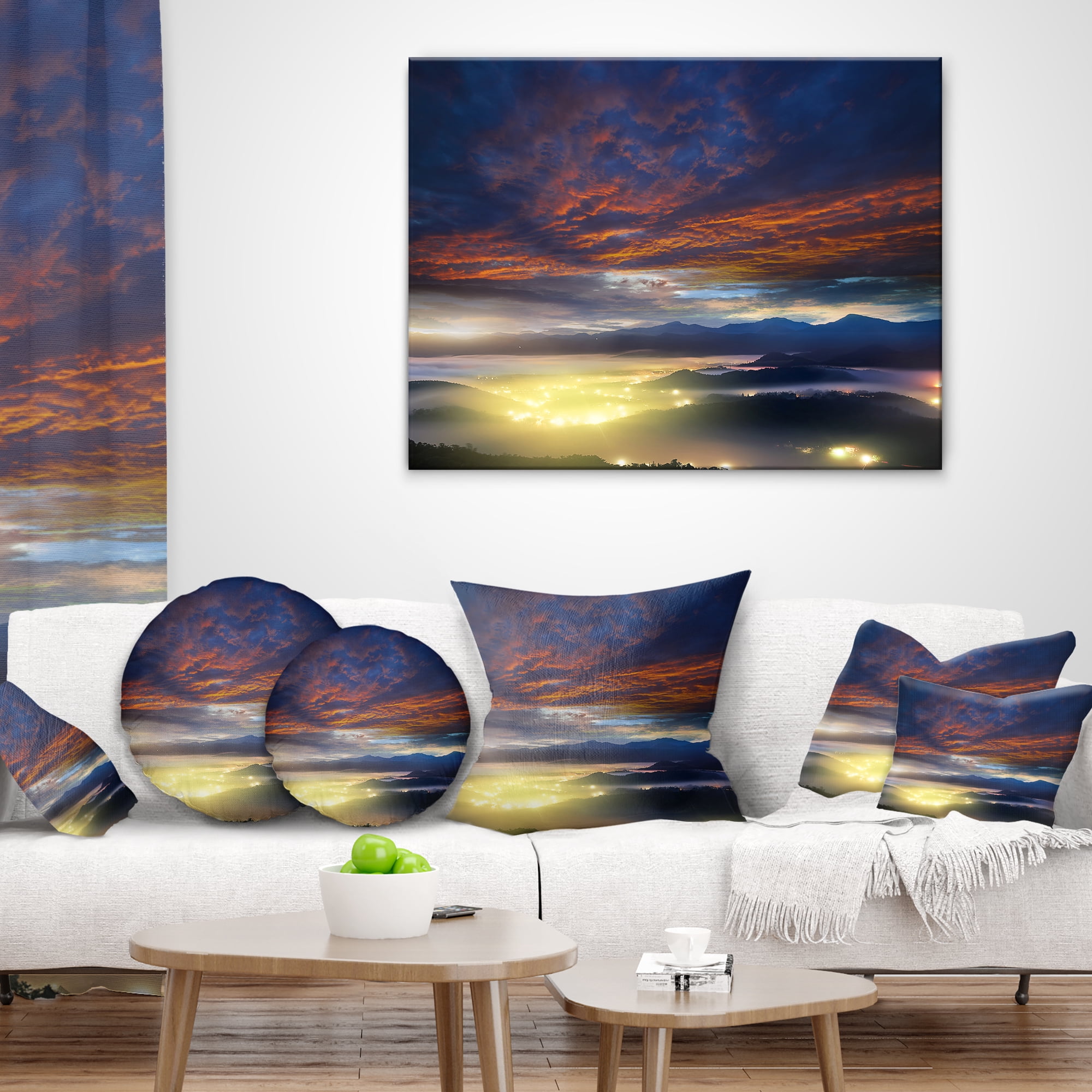 Designart Blue Fiery Overcast at Sunrise - Landscape Photo Throw Pillow - 16x16