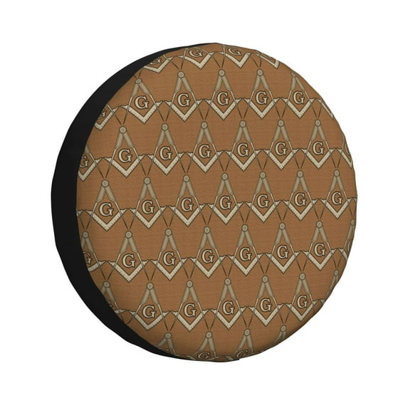 DouZhe Waterproof Spare Tire Cover, Brown Mason Masonic Symbol Prints Adjustable Wheel Covers Fit for Jeep Trailer RV SUV Car, 17 inch