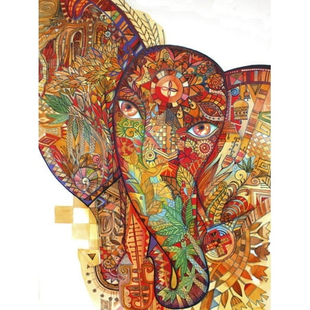 Red India Bohemian Elephant Animal Art Print Wall Art By Oxana (Best Artist In India)
