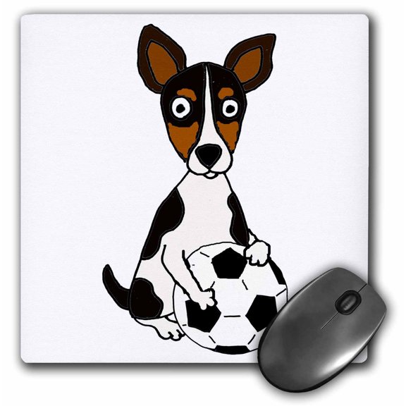 3dRose, Amusing Cute Rat Terrier Dog Playing Soccer, MousePad