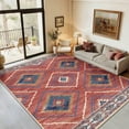 thumbnail image 3 of NewBuros 6'x9' Area Rugs for Living Room, Non-Slip Machine Washable Rugs, Soft Stain Resistant Low Pile Vintage Distressed Print Western Indoor Carpet, Red, 3 of 12