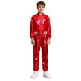 thumbnail image 5 of Hansber Kids Boys Girls Shiny Metallic Long Sleeve Bomber Jacket with Pants Hip Hop Jazz Dance Outfit Red 6, 5 of 7