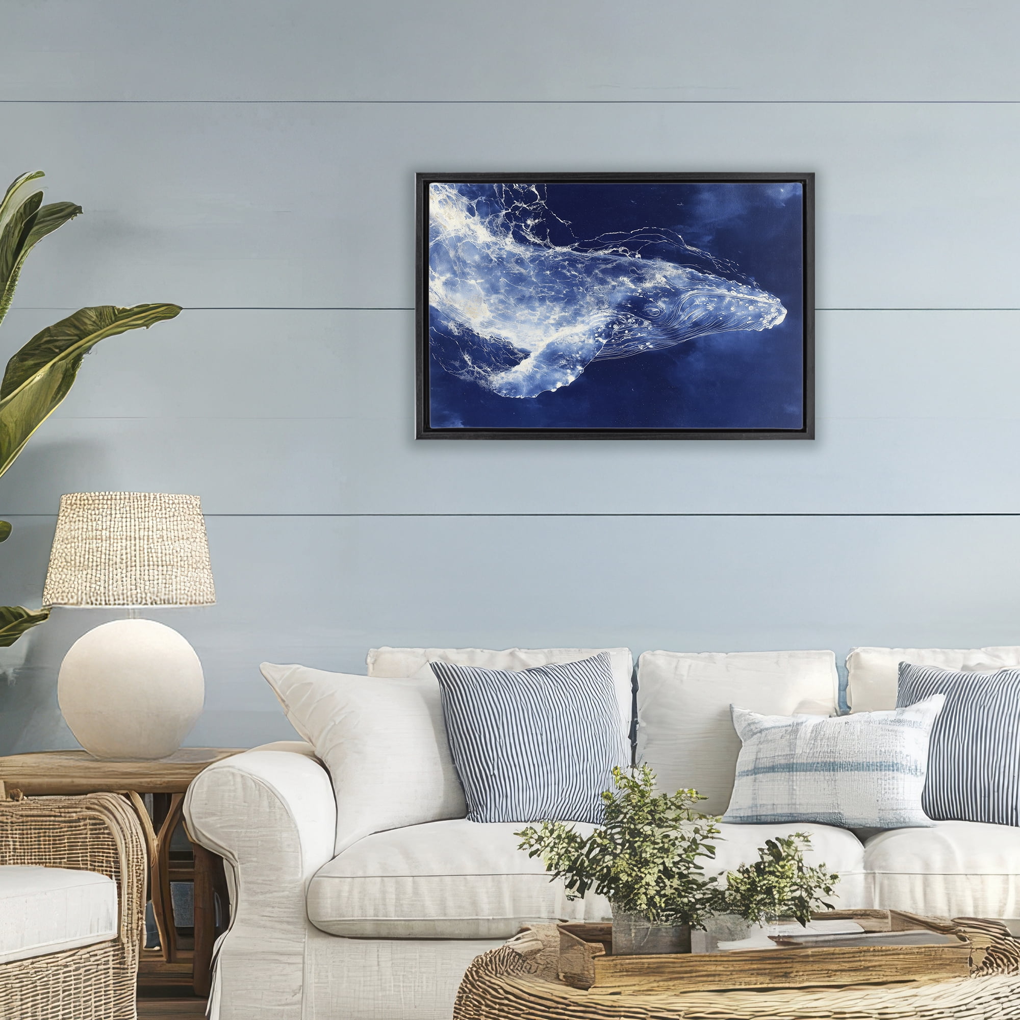 Stupell Industries Whale in Motion Black Framed Floater Canvas Wall Art, design by Chromatic Storm Studio