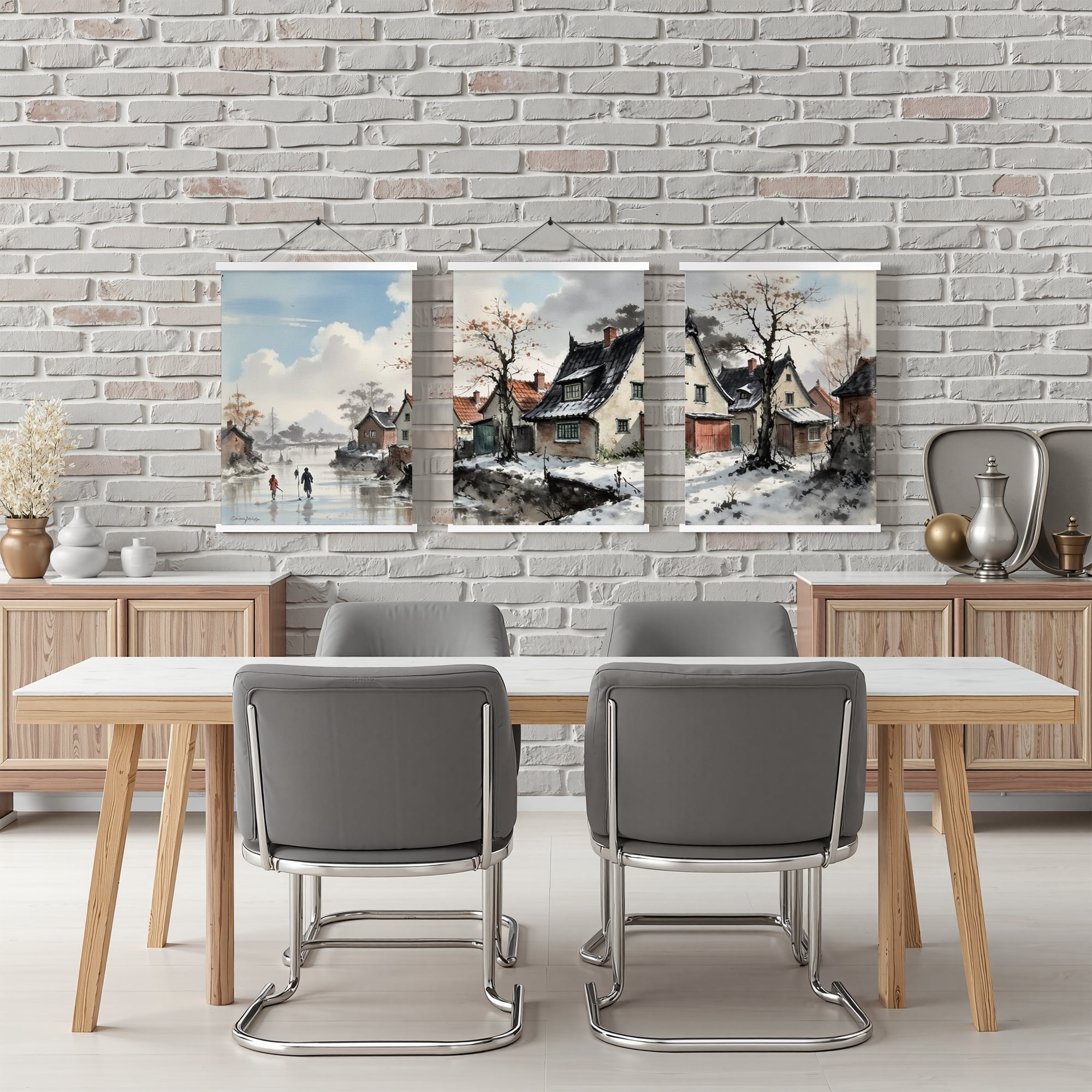 MAYEERTY Modern Abstract Wall Art Painting, Living Room Decor, White Hanging Rod Frame, 15.7"x11.8"