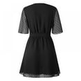 thumbnail image 2 of Women Faux-Wrapped Polka-Dot V-Neck Short-Sleeved High-Waist A-Line Ruffled Hem Plain Belt Short Dress, 2 of 9