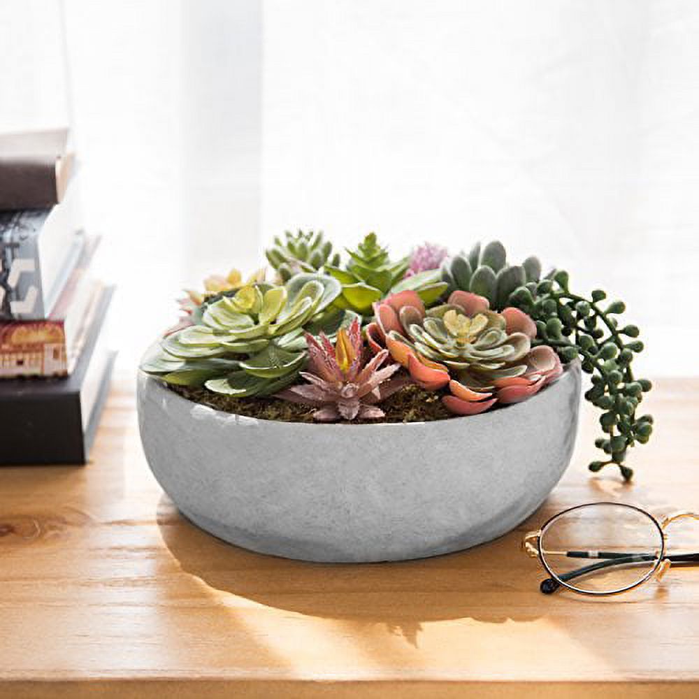 MyGift 8 inch Artificial Succulent Arrangement in Round Modern Concrete Pot, Gray - image 3 of 5
