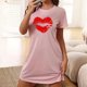 thumbnail image 1 of Camisón corto de talla grande para mujer, camisón de manga corta con estampado de pecho a la moda, camisón para mujer, 1 of 5