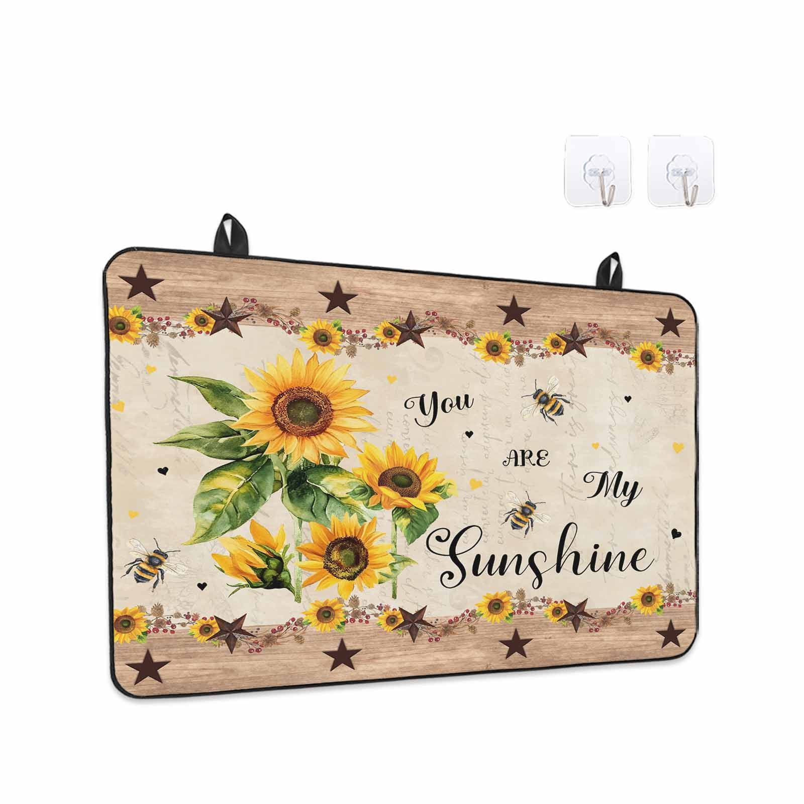 Sunflower Stove Top Cover for Electric Stove, Heat-proof & Non Slip Glass Top Stove Cover Protector, Botanical Summer Farmhouse Country Texas Star Kitchen Flat Cooktop Rubber Mat 24x21 Inches
