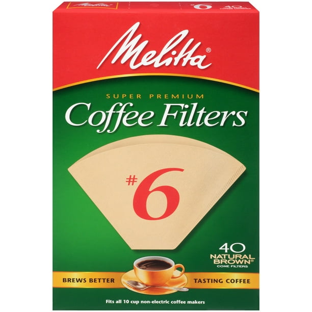 Melitta Natural Brown Cone Coffee Filters, Size 6, 40Ct