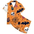 thumbnail image 4 of MUXiin Girls Silk Pajamas Size 10-12 Girls Halloween Print Pajama Set Short Sleeve Lapel Top And Pants Comfy Sleepwear For Kids Casual Home Loungewear Outfit Age 3 13 Years, 4 of 4
