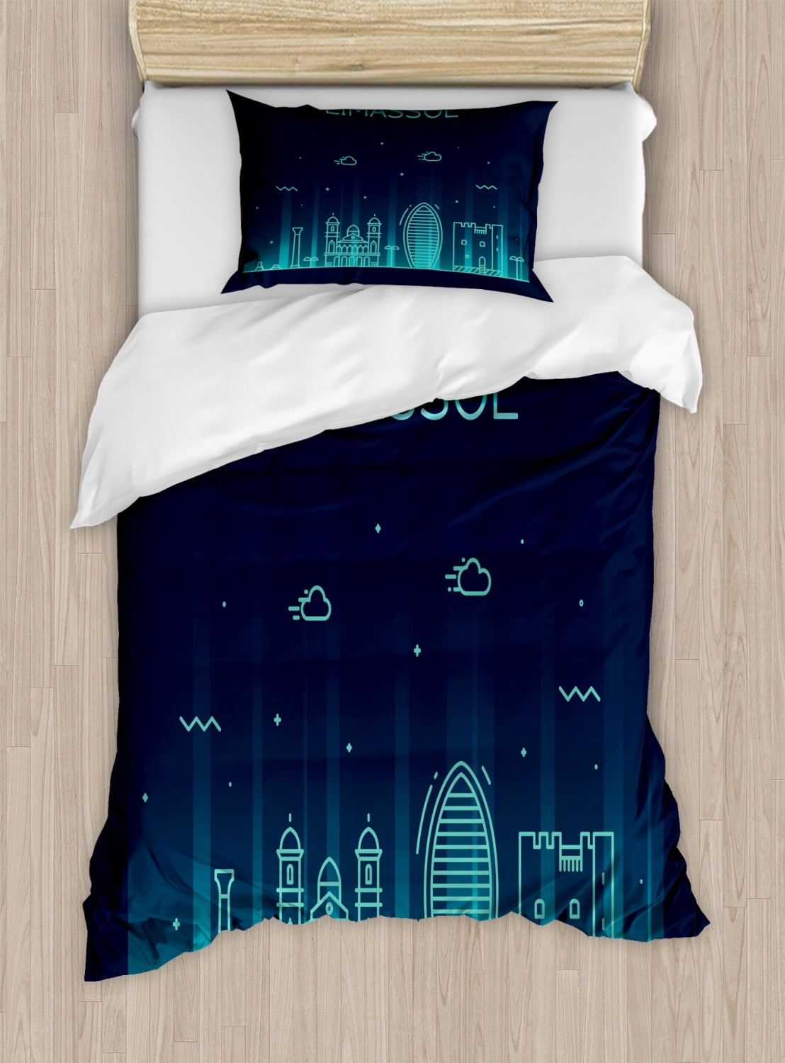 Cyprus Duvet Cover Set Twin Size, Futuristic Art Illustration of