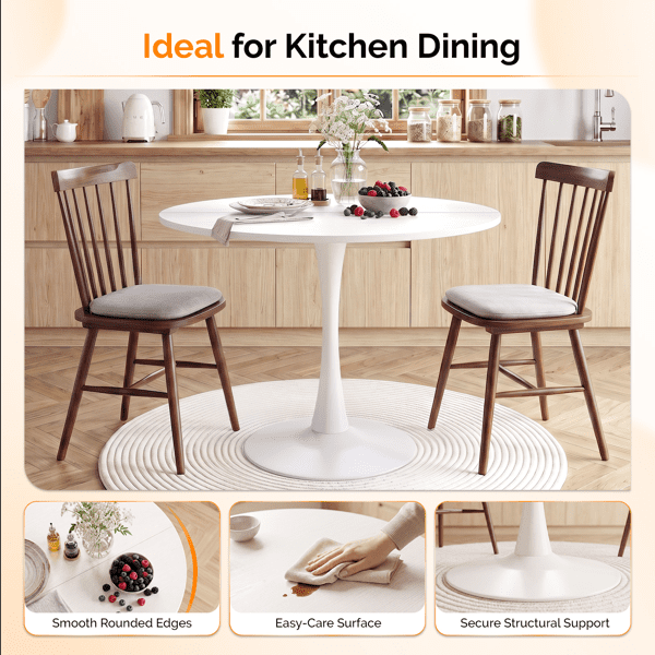 Round Tulip Dining Table, 39.4 Inch Dining Table for 4 People, Melamine Laminated MDF Tabletop with Metal Pedestal Base, Easy Assembly Kitchen Dinner Table for Dining Room, Home, Apartment, White