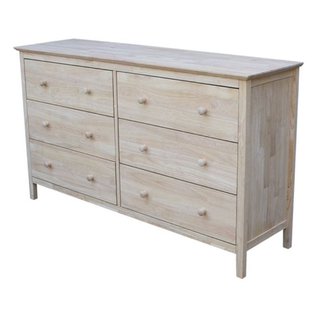 International Concepts Unfinished Solid Wood 6 Drawer Dresser