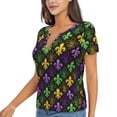 thumbnail image 2 of Wukai Mardi Gras1 Casual V-Neck Graphic Tees for Women: Lightweight and Breathable Summer Tops with Stylish Design-Large, 2 of 8