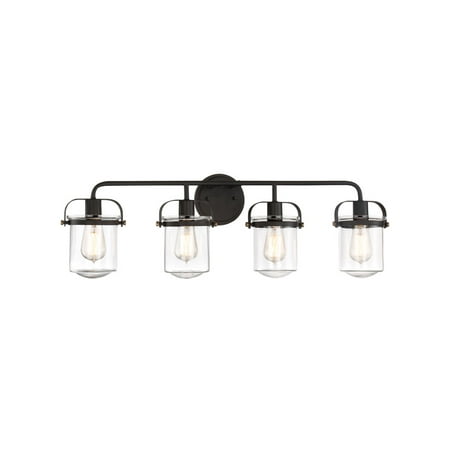 

Oil Rubbed Bronze Tone Finish Bathroom Vanity 33 Wide A19 Bulb 4 Light Fixture
