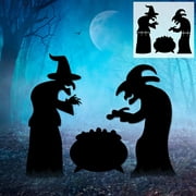 Tenozek Halloween Decorations Outdoor 2 Black Witches and 1 Cauldron Lawn Yard Signs with Stakes Scary Witches Silhouette Lawn Signs for Halloween Garden Lawn Party Decor