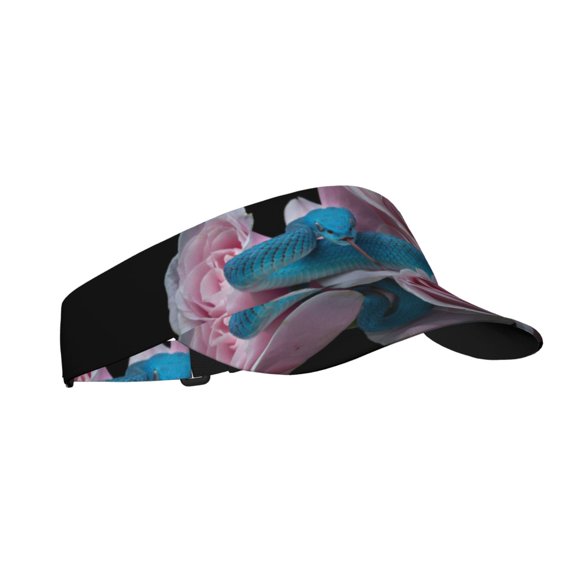 Vsdgher Blue Lipped Pit Viper And Three Pink Roses Print Adult Sunscreen Visor Cap,1 Piece of Sport Sun Visor Hats Adjustable Sun Hat for Outdoor Activities Fits for Women and Men (One Size)