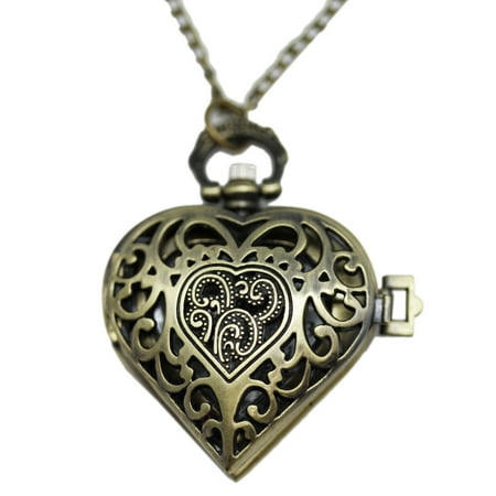 - Brass Ornate Shield Pattern Cover Pocket Watch Charm Necklace