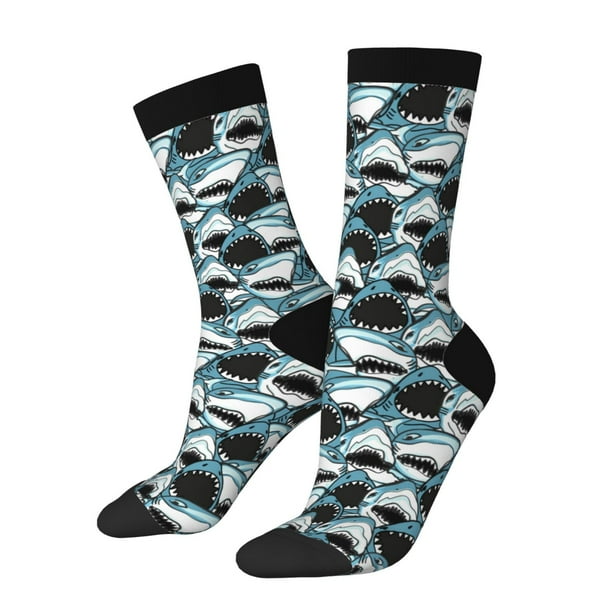 Fotbe Angry Shark Calcetas Largas con Estampado para Hombre y Mujer – Calcetas de Compresión Transpirables y Elásticas, Viajar y Uso Diario Talla 5-11