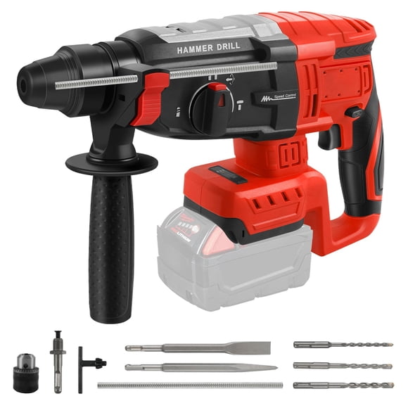 Cordless Rotary Hammer Drill Compatible with Milwaukee 18V Battery, Brushless SDS Plus 2.6 Joules Hammer Drill with 4 Modes and 5 Drills, 360°Auxi