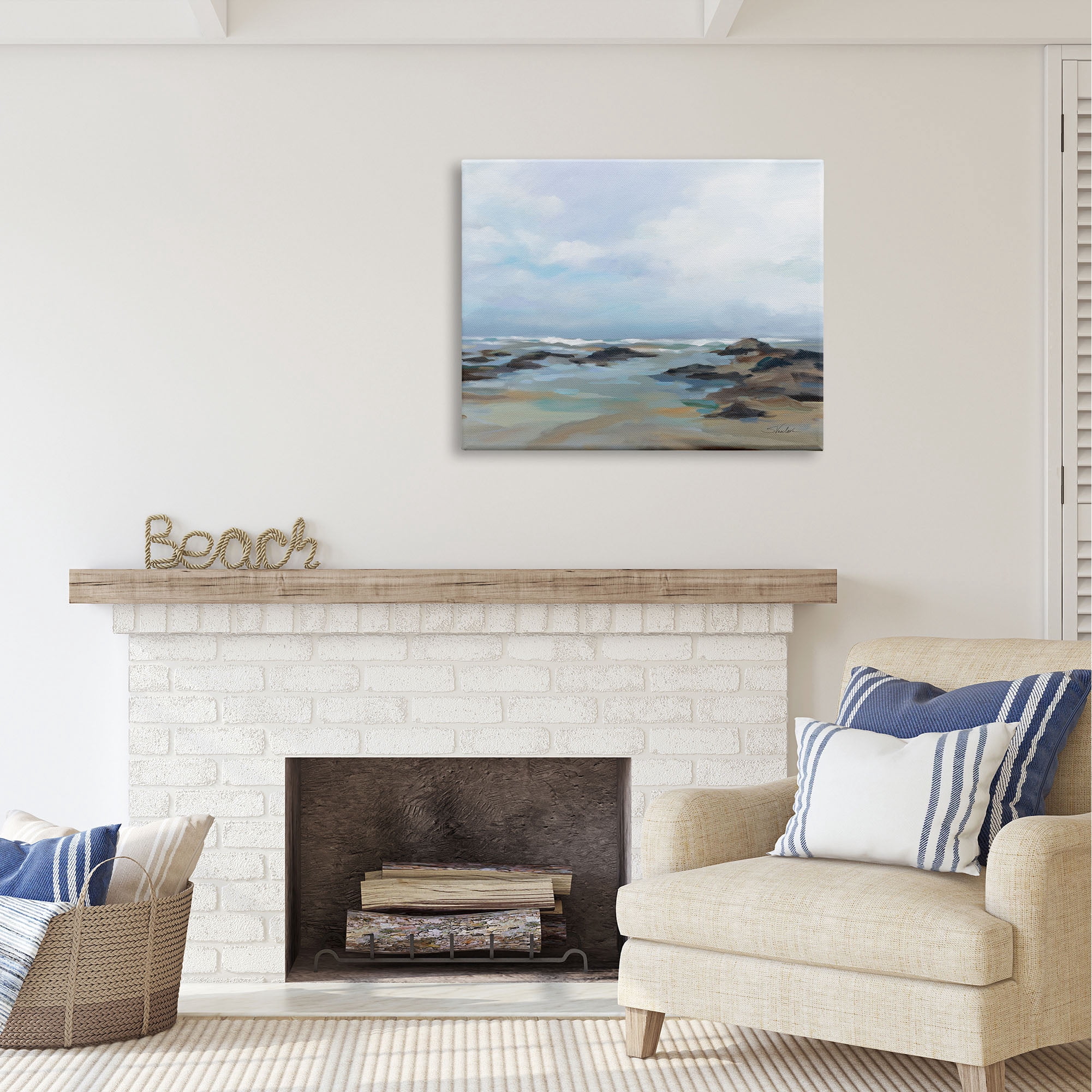 Stupell Industries Morning Beach Painting Nature Painting Gallery Wrapped Canvas Print Wall Art, 40 x 30