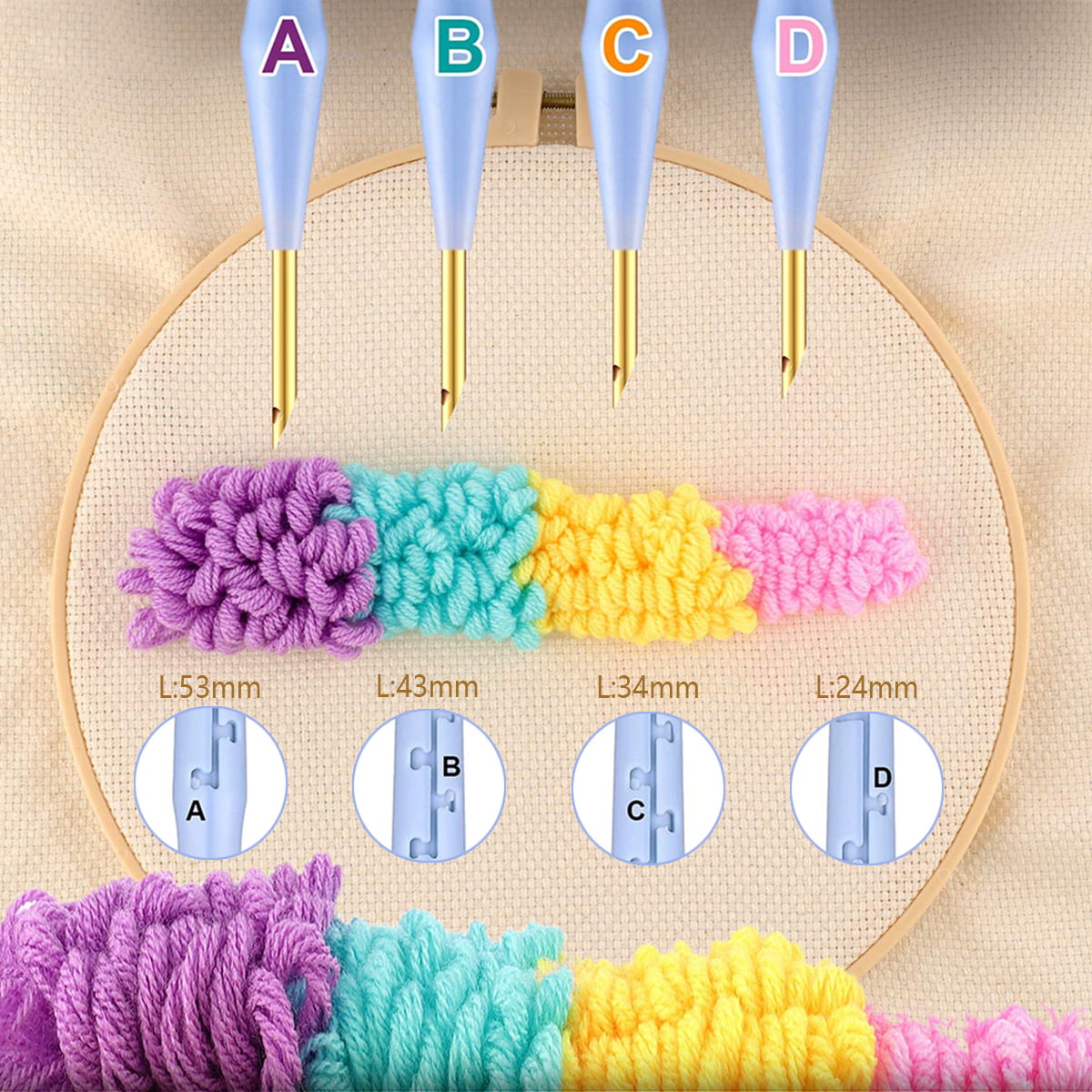 Embroidery KIT Punch needle Kaisercraft 8.25 in. Hoop Printed fabric Thread  Tool