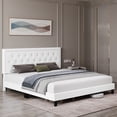 thumbnail image 2 of CREATIVE HOBBIES Upholstered Platform Bed with Diamond Button Tufted & Nailhead Trim Headboard, Full Size Bed Frame, Faux Leather, Wood Slats Support, Easy Assembly, No Box Spring Needed, 2 of 7