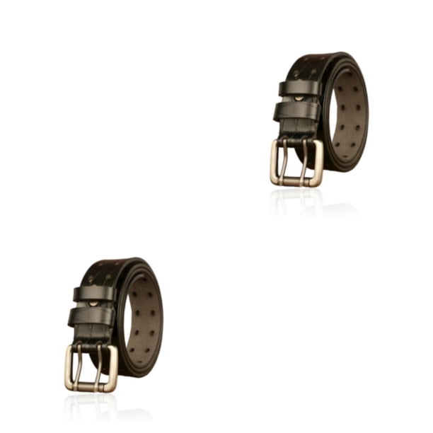 Cinturón de cuero Inteprter para hombre Doble hebilla 3.8 cm Color Negro