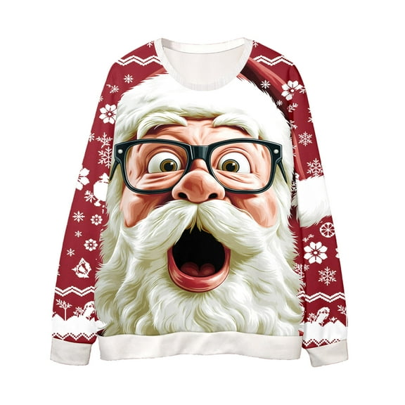 KHONTS Santa Christmas Sweatshirts for Men Funny Christmas Tops Crewneck 3D Printed Xmas Holiday Pullover Shirts D XL