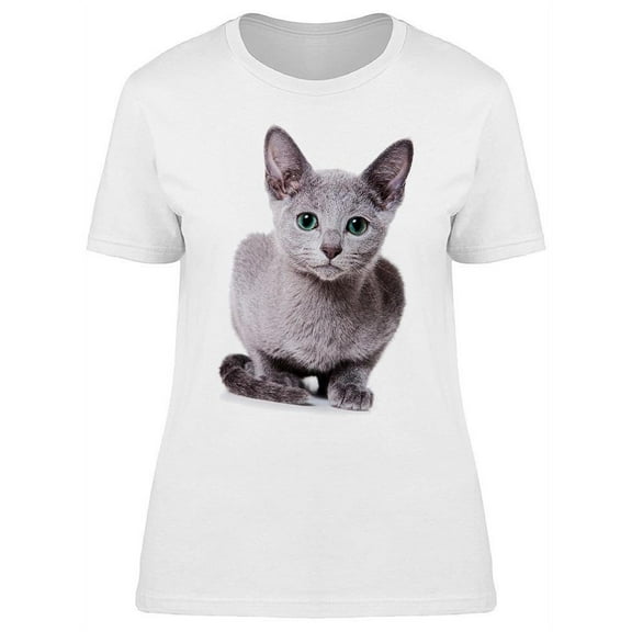 Russian Blue Kitty Looking  T-Shirt Women -Image by Shutterstock, Female x-Large