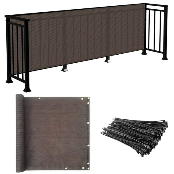 E&K Sunrise 3' x 56' Balcony Privacy Fence Screen Cover with Zip Ties Outdoor Screen Fence UV Protection for Deck Patio Backyard Apartment Pool Porch (Brown)