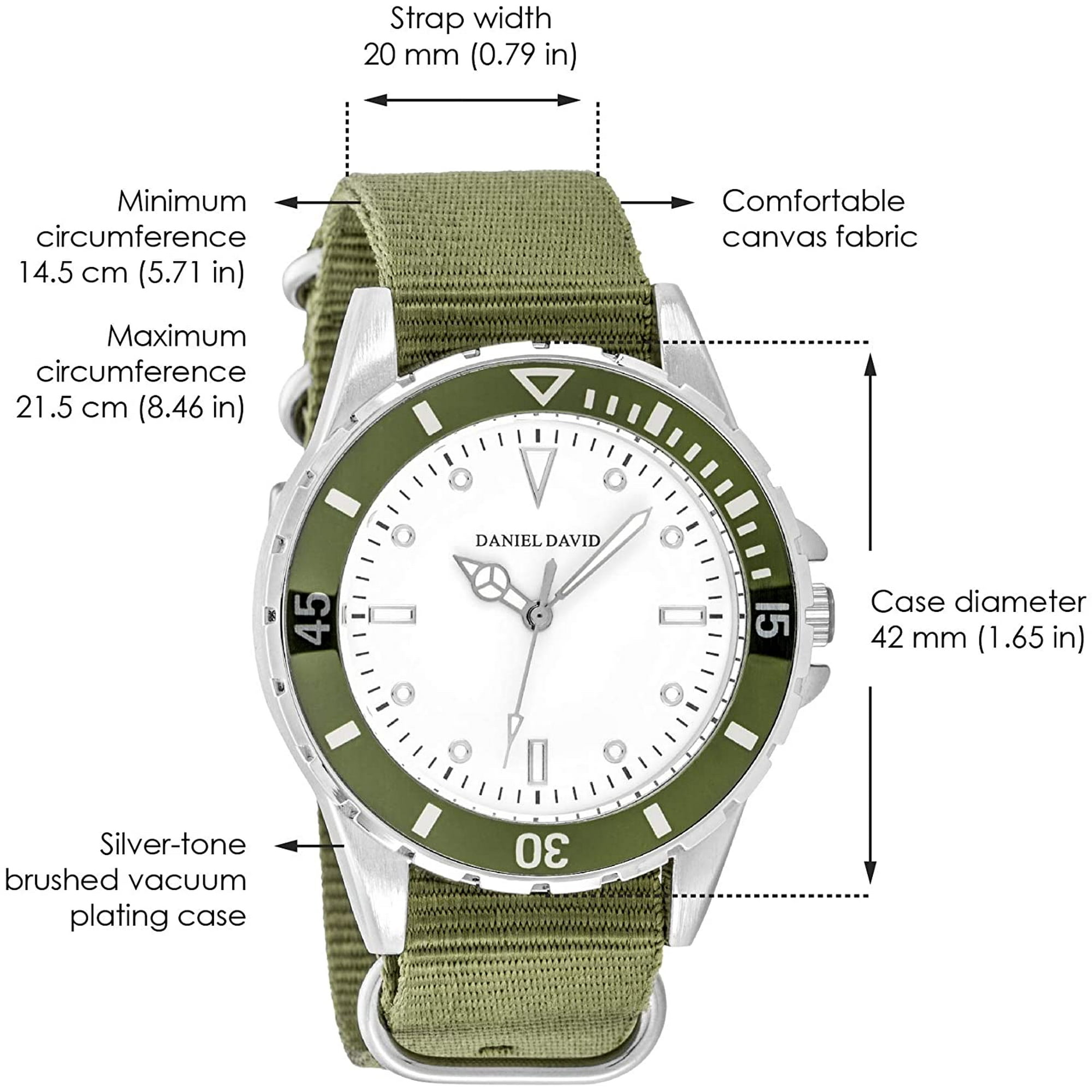 Daniel David Men's | Casual Silver-Tone and Military Green Canvas Strap  Count-Up Bezel Watch | DD17803