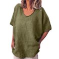 thumbnail image 1 of QLEICOM Womens Plus Size Summer Tops, Casual Loose Tops, Fashion Solid Cotton And Linen T Shirts, O-Neck Short Sleeve Fitting Pullover Tops Cardigan Blouse Gray M, 1 of 7