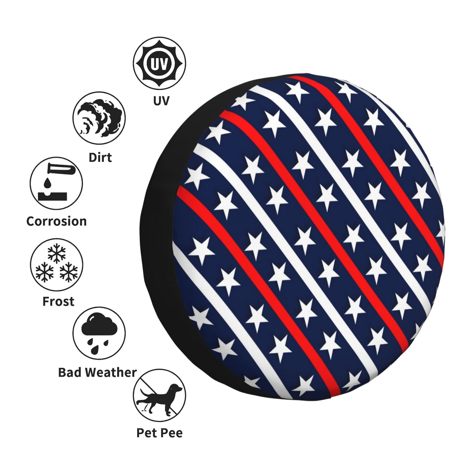 DouZhe Waterproof Spare Tire Cover, Patriotic Red White Blue Stars Strips  Prints Adjustable Wheel Covers Fit for Jeep Trailer RV SUV Car, 17 inch 