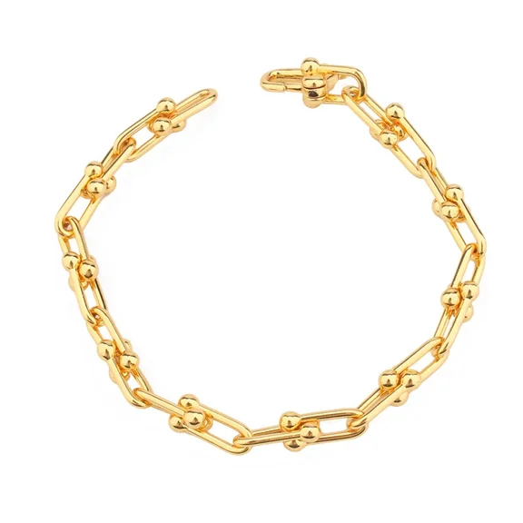 Europe America Classic Simple Style Men Women Lady 14K Yellow Gold U Shape Chain Bracelet 2 Color