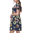 thumbnail image 2 of Gukieu Sloth with Donuts Print Women's Short Sleeve Dress, Elastic Waistband A-line with Pockets Summer Dress, Suitable for Daily Leisure, Work, Vacation, 2 of 6