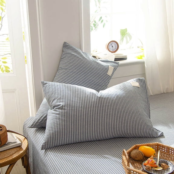 Stripe Pillowcase Standard Size Soft Breathable Pillow Sham, Farmhouse Washed Cotton Pillow Cover with Envelope Closure for Bedroom, Neutral Decor Pillow Case