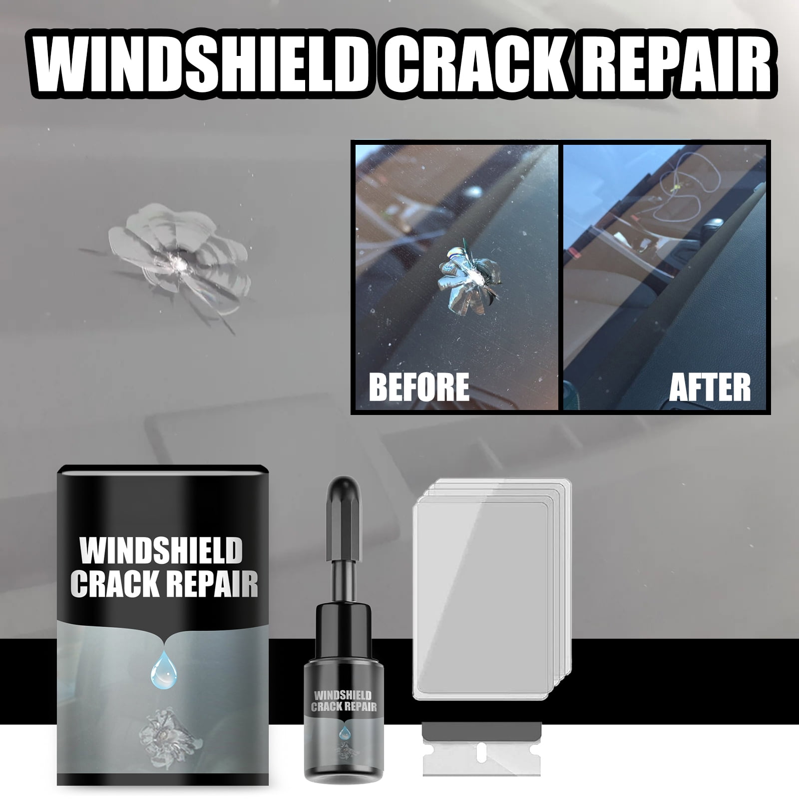 Alvantor Automotive Windshield Repair Kit For Chipped And Cracked, Quick and Easy Durable Resin Based Glass Repair Liquid, 0.67fl.oz