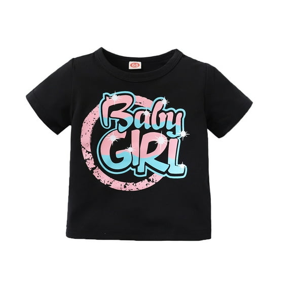18 Months Baby Girls Clothes 24 Months Girls Short Sleeve T-shirt Tops Letter Print Round Neck Toddler Girls Summer T-shirt Tops Black
