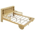thumbnail image 4 of Solid Wood Car Bed Frame with Bear-Shaped Headboard, USB and LED, Platform Bed Frame, Mid Century Bedframe, Wood Foundation(Natural, Full), 4 of 9