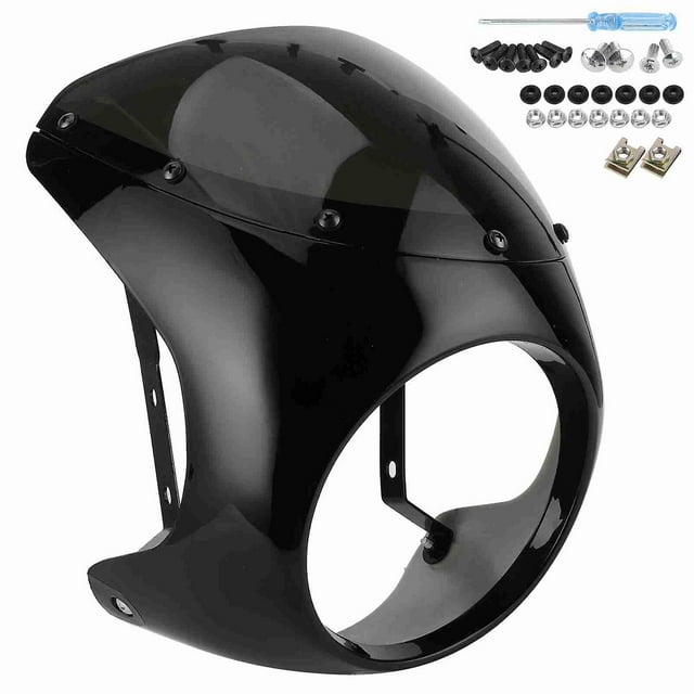 Universal Motorcycle Headlight Wind Deflector, 7 inch (Gloss Black Lens)